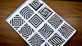 12 EASY Optical illusion drawingspatternstricksabstract drawings  Part1 [upl. by Klinger]