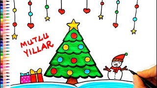 Yeni Yıl Resmi Çizimi 🎄 Yılbaşı Resmi Çizimi  Yeni Yıl Çizimleri  Kış Resmi Çizimi  Kar Çizimi [upl. by Caldera]