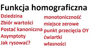 funkcja homograficzna  dziedzina zbiór wartości asymptoty monotoniczność miejsca zerowe [upl. by Shirlene]