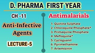 AntimalarialsAntiInfective AgentsCH11L5Pharmaceutical ChemistryDPharmFirst year [upl. by Sennahoj]