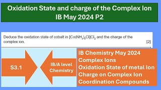 Deduce the Oxidation State and Charge on Complex Ion in Coordination Compounds IB May 2024 P2 [upl. by Aseral440]