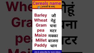 15 Cereals name  Grains name  अनाजों के नाम  Shorts  english learning  trending  viral [upl. by Eliason]