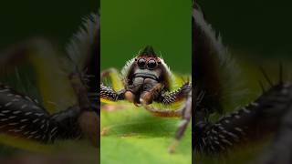 Mopsus mormon Spider Cool hair styled Spidey 🕷️✨ spider nature wildlife macrocaptures green [upl. by Anitsej]