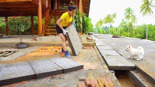 Full Video Build Border Around The Floor Of Wooden House By Bricks And Cement [upl. by Thay]