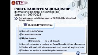 HOW TO APPLY FOR INTERNATIONAL DOCTORATE FUND IDF AT UNIVERSITY MALAYSIA UTM [upl. by Aicenev984]