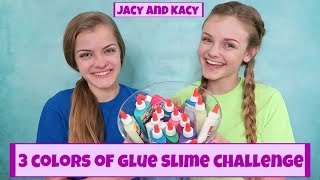 3 Colors of Glue Slime Challenge  Jacy and Kacy [upl. by Shifra724]