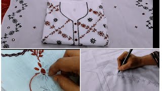 Hand Embroidery Dress Design Drawing amp Stitching  Kameez Design  Embroidery Video [upl. by Xanthus179]