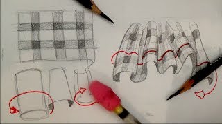 How to draw plaid pattern clothing fabric drapery and folds [upl. by Mera658]