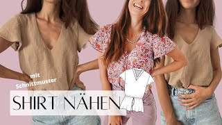 Einfaches Shirt nähen mit VAusschnitt  für Nähanfänger geeignet  Anleitung Shirt Chiara nähen [upl. by Occor699]