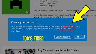 Fix Minecraft Launcher is currently not available in your account Error 0x803f8001  💯 SOLVED ✅ [upl. by Sillig]