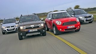 Mini Countryman Suzuki SX4 Dacia Duster  Kleine Allradler im Vergleich [upl. by Durkin]