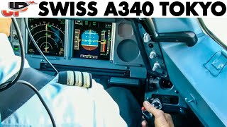 Piloting SWISS Airbus A340300 out of Tokyo Narita  Cockpit Views [upl. by Nymzaj]