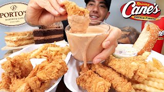 MUKBANG EATING Raising Canes Chicken Tenders Porto Bakery Chocolate Cake [upl. by Brandes]