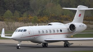 Farnborough Bahrain Royal Flight Gulfstream G600 A9CBHR Vistajet Bombardier 7500 9HVIG 26423 [upl. by Anigger]