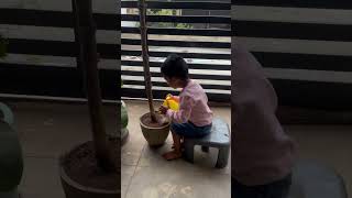 Joshua’s watering hid Garden plants garden gardening kidsgardening [upl. by Cran]