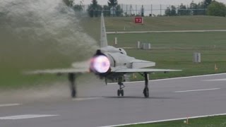 Saab AJS37 Viggen thrust reverser landing and short take off Swedish Air Force 90 years at Malmen [upl. by Ennaxxor]