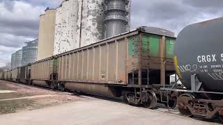 S Lewis Avenue railroad crossing BNSF 5856 Cargill Feed Train Cleghorn IA [upl. by Ynagoham443]