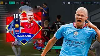 ERLING HAALAND 106 RATED REVIEW Goal Scoring Machine FIFA Mobile 23 [upl. by Noloc66]