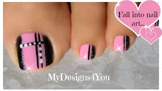 Quick Toenail Design  Pink and Black Pedicure ♥ [upl. by Katerine875]