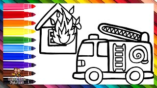 Desenhar e Colorir um Caminhão de Bombeiros e uma Casa em Chamas 🚒👨🏻‍🚒🔥🏠🌈 Desenhos para Crianças [upl. by Aeniah]