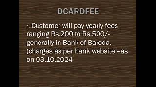 DCARDFEE OF BANK OF BARODA DCARDFEES  BOB ATM FEES [upl. by Gibson]