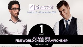 Game 1  2018 FIDE World Chess Championship  CaruanaCarlsen [upl. by Nicholle]