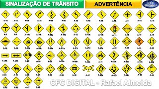 Sinalização de Trânsito  Placas de Advertência e seus significados [upl. by Eimmas226]