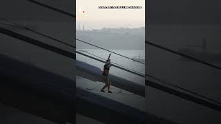 WATCH Slackliner Makes Epic Rope Walk From Asia To Europe  Subscribe to Firstpost [upl. by Sarid]