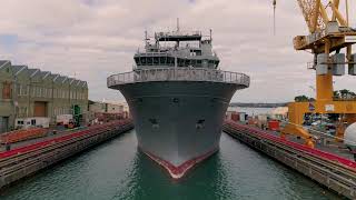 HMNZS Manawanui manoeuvring into Devonport Naval Base’s drydock [upl. by Gay288]