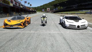 BMW S1000RR vs Bugatti Centodieci vs Apollo Project EVO at Old SPA [upl. by Keram477]