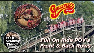 Ride the Antelope Wooden Rollercoaster with us at Gullivers Full On Ride POV itsastakesything [upl. by Annwahsal140]