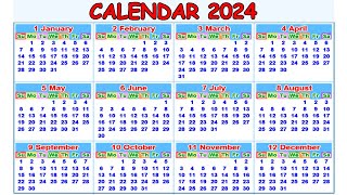 Calendar 2024 with Holidays  Kalendar 2024  Hindu festival with holidays 2024  Calendar 2024 [upl. by Davie441]