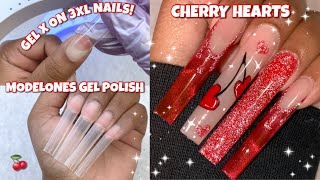 HOW TO GEL PERFECT GEL X NAILS AT HOME  MODELONES GEL POLISH SET  CHERRY HEART NAILS [upl. by Lust192]