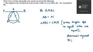 7 The tangent to the circumcircle of an isosceles ΔABC at A in which AB  AC is parallel to BC [upl. by Palumbo896]