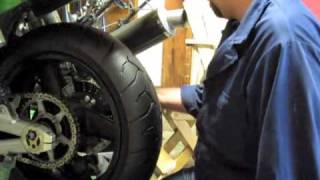 From the quotHillbilly Garagequot How to install the back wheel  axle on the ZRX with a pipe ZRX1200 [upl. by Anirtap637]