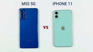 Samsung M52 5G vs iPhone 11 Speed Test amp Camera Comparison [upl. by Solrac]