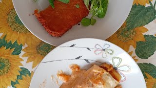 MUKBANG  eating half readymade lasagna and half cutlet and salad [upl. by Sim]