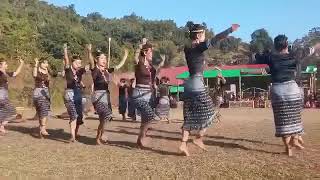 Eastern Naga Tangshang tribe girls dancing during New Year celebration at Nanyun Town in Myanmar [upl. by Urina793]