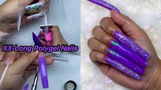 DOING EXTRA LONG GLITTER POLYGEL NAILS Testing A Saviland Rainbow Kit  Nail Tutorial [upl. by Derrik5]