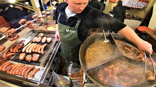 Street Food In Krakow Poland Huge Sausages and Pork Shanks Christmas Food Market [upl. by Animsay]