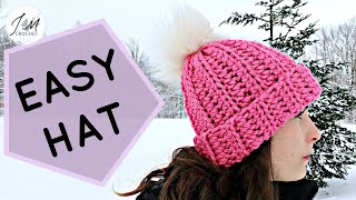 HOW TO CROCHET THE EASIEST HAT EVER  Beginners Crochet Hat  Adult Unisex Hat  Crochet Ribbed Hat [upl. by Jilleen]