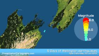 5 days of earthquake activity for Wellington up until 0845 on Tuesday 23 of July 2013 [upl. by Aynekat34]