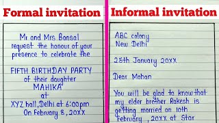 Invitation writing  Formal and informal invitation  Invitation writing format class 12 [upl. by Aihsital]