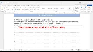 Plan an experiment to investigate if iron nails rust more quickly in tap water or in distilled wate [upl. by Nae]