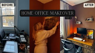 home office transformation pt2  BEFORE amp AFTER  hanging curtains floating shelves  decorating [upl. by Lleze]