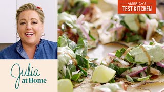 How to Make Salmon Tacos with Super Slaw  Julia at Home [upl. by Wilcox912]