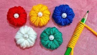 Amazing Trick with Pencil  Easy Woolen Flower Craft Idea [upl. by Lisab]