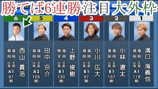 【若松競艇】ここ勝てば6連勝⑥西山貴浩、大注目の大外枠 [upl. by Nairahcaz]