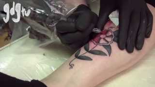 Traditional Flower Tattoo  Tattoo Being Done in Time Lapse [upl. by Netsirc]