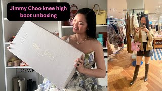 DESIGNER BOOTS UNBOXING and REVIEWJimmy Choo knee high boots [upl. by Anirrok]